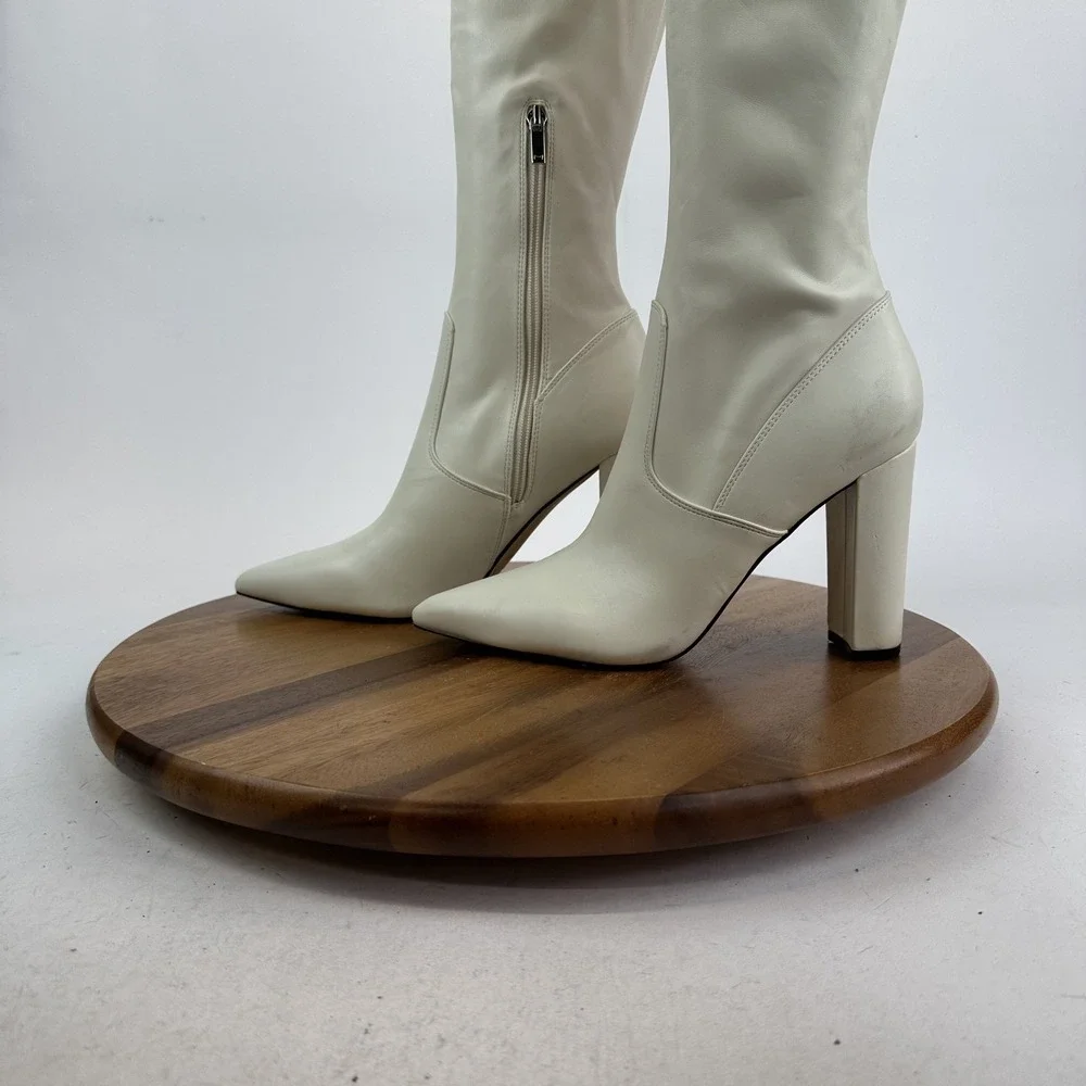 New Womens Marc Fisher LTD Garalyn Ivory Faux Leather Over The Knee Boots Sz 10‎